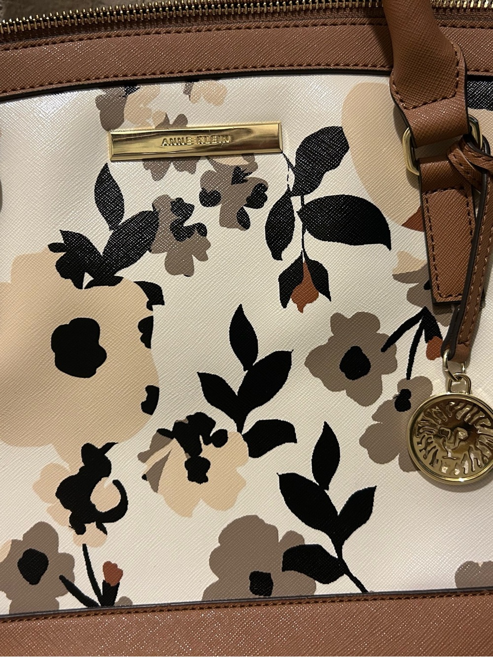 Anne Klein Floral Dome Satchel Bag Cream Tan Brown NEW - Picture 2 of 9